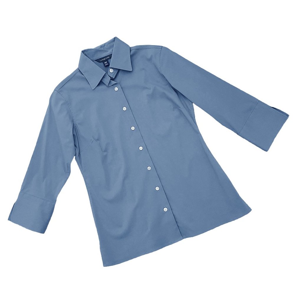 NWOT Lands' End Stretch Broadcloth Blouse, Button-Down, Flip Cuff, Blue, 00P